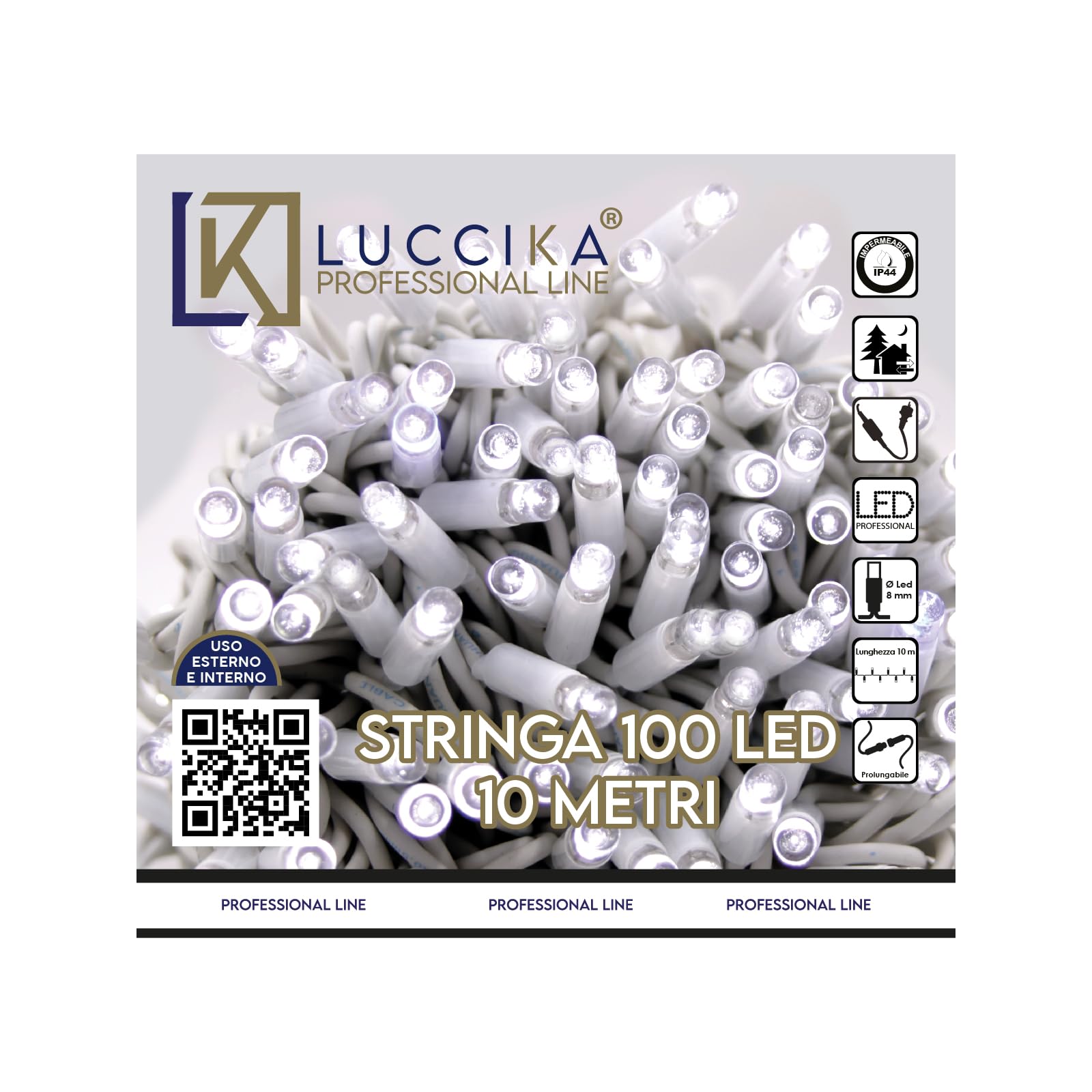 Luccika Guirlande lumineuse de Noël à LED professionnelle avec MaxiLED pour restaurants, hôtels, routes, pour usage extérieur et intérieur (blanc chaud avec flash blanc glacé, 10 mètres – 100 LED)