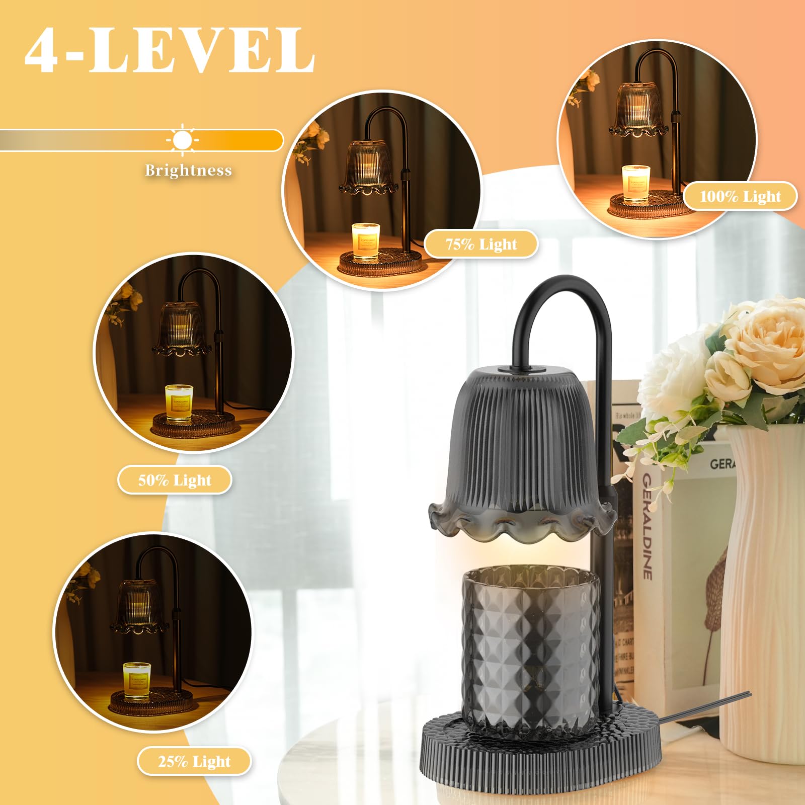 Candle Warmer Lamp with Adjustable Height - Flameless 4-Level Dimmable Wax Warmer, Timer Function & Stylish Design in Multiple Colors - Image 2