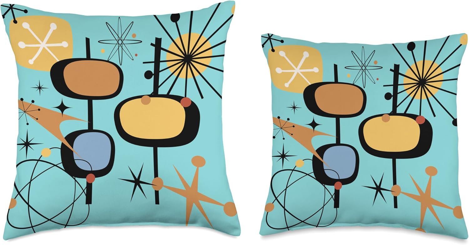 Retro Mid Century Modern MCM Vibe Aesthetic Futuristic Art Throw Pillow