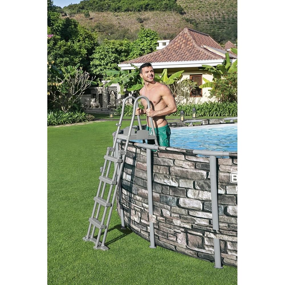 Trade Shop - Scaletta di Sicurezza per Piscine 132cm con Gradini in Plastica Telaio in Metallo 58332 -