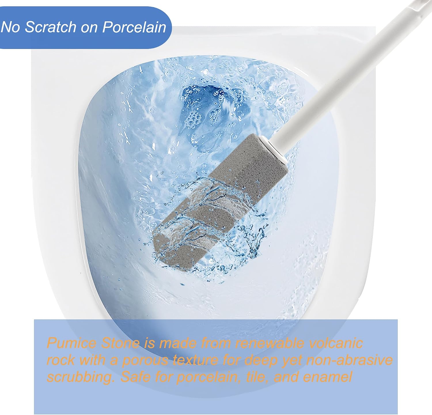 Pumice Stone Toilet Bowl Cleaner with Extra Long Handle - Effortlessly Removes Hard Water Stains, Limescale, Calcium, Rust from Toilets, Bathtubs, Grills, Pools & Sinks, 1 Wand+6 Pumice Stones image 5
