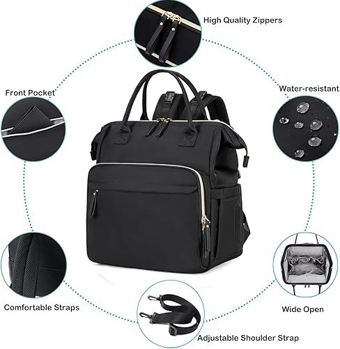 Miniatura 4 de Bolsa de pañales convertible, amplia parte superior abierta, 14 bolsillos, elegante bolsa de pañales para bebé con hebilla para cochecito,