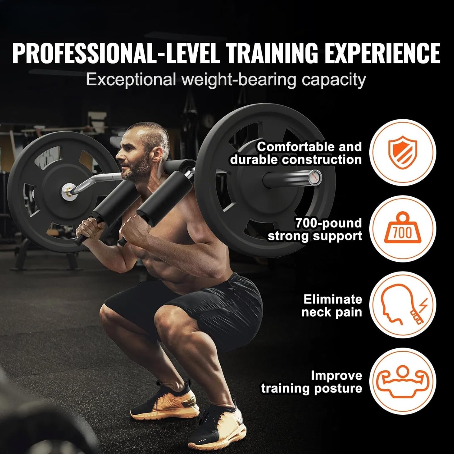 Safety Squat Bar, 700 LBS Fitness Squat Bar, Safety Squat Bars Attachment with Shoulder and Arm Pads, 28mm Diameter Weight Bars, Ideal for Front Squats, Lunges, Rehab, Physical Therapy