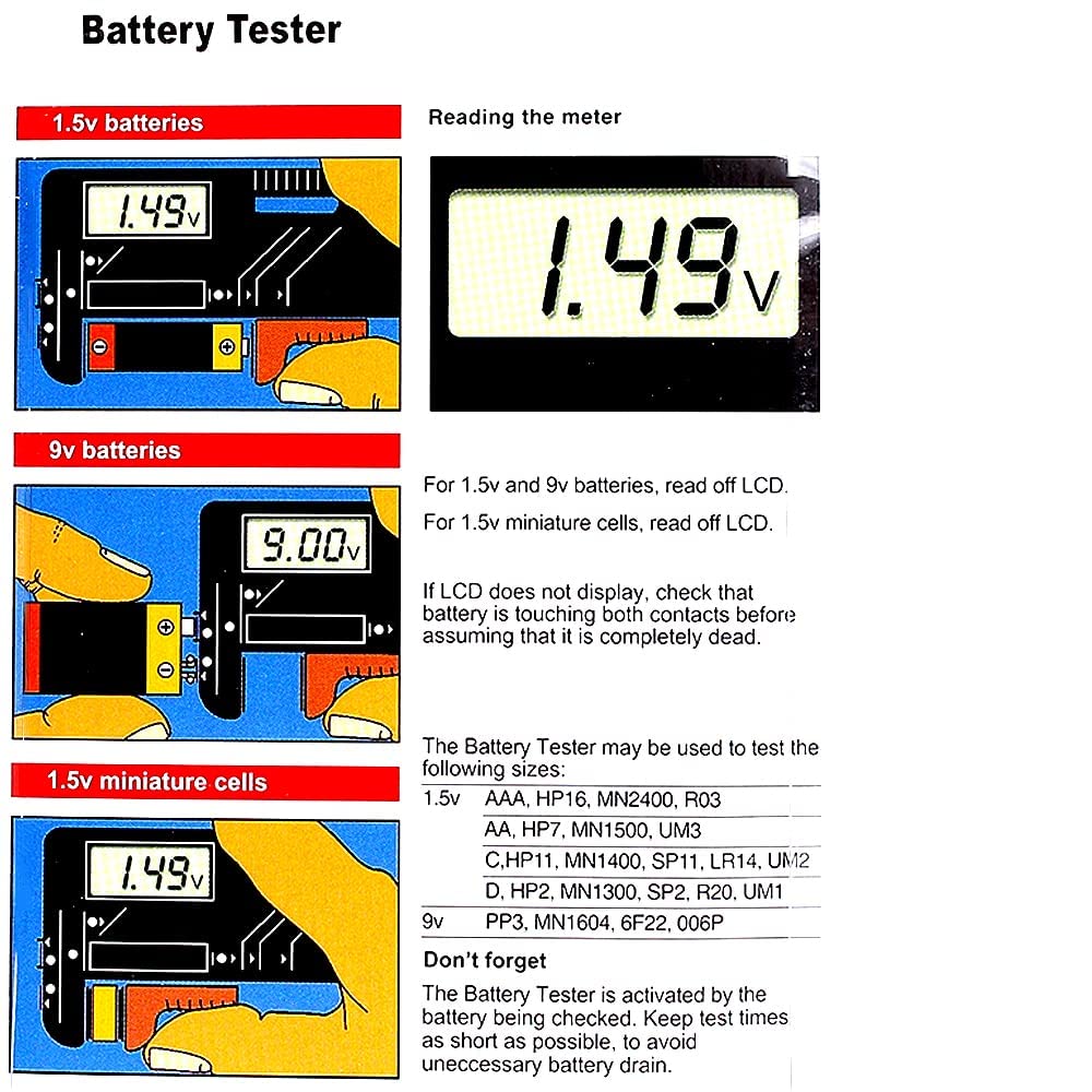Digital Battery Tester Volt Checker for AA AAA C D 9V 1.5V Button Cell BT-168D LCD Display