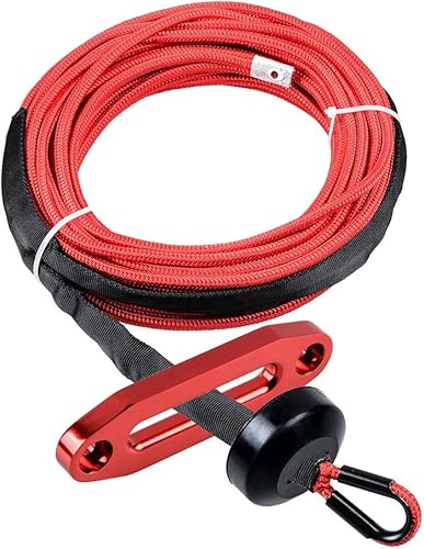 Miniatura 55 de Cuerda de cabrestante sintética amarilla de 50 pies x 1/4 + guía Hawse + tope de goma para ATV UTV SUV camión KFI Ramsey