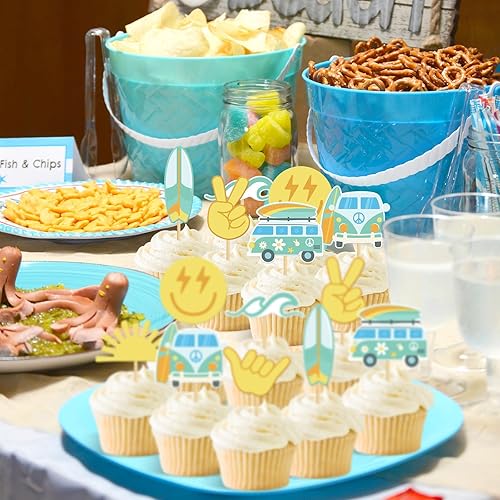 Miniatura 4 de 32 piezas de decoración de fiesta de surf, hippie, groovy, decoración de fiesta de cumpleaños, estilo bohemio, ola, sol, hippie, autobús, Shaka,