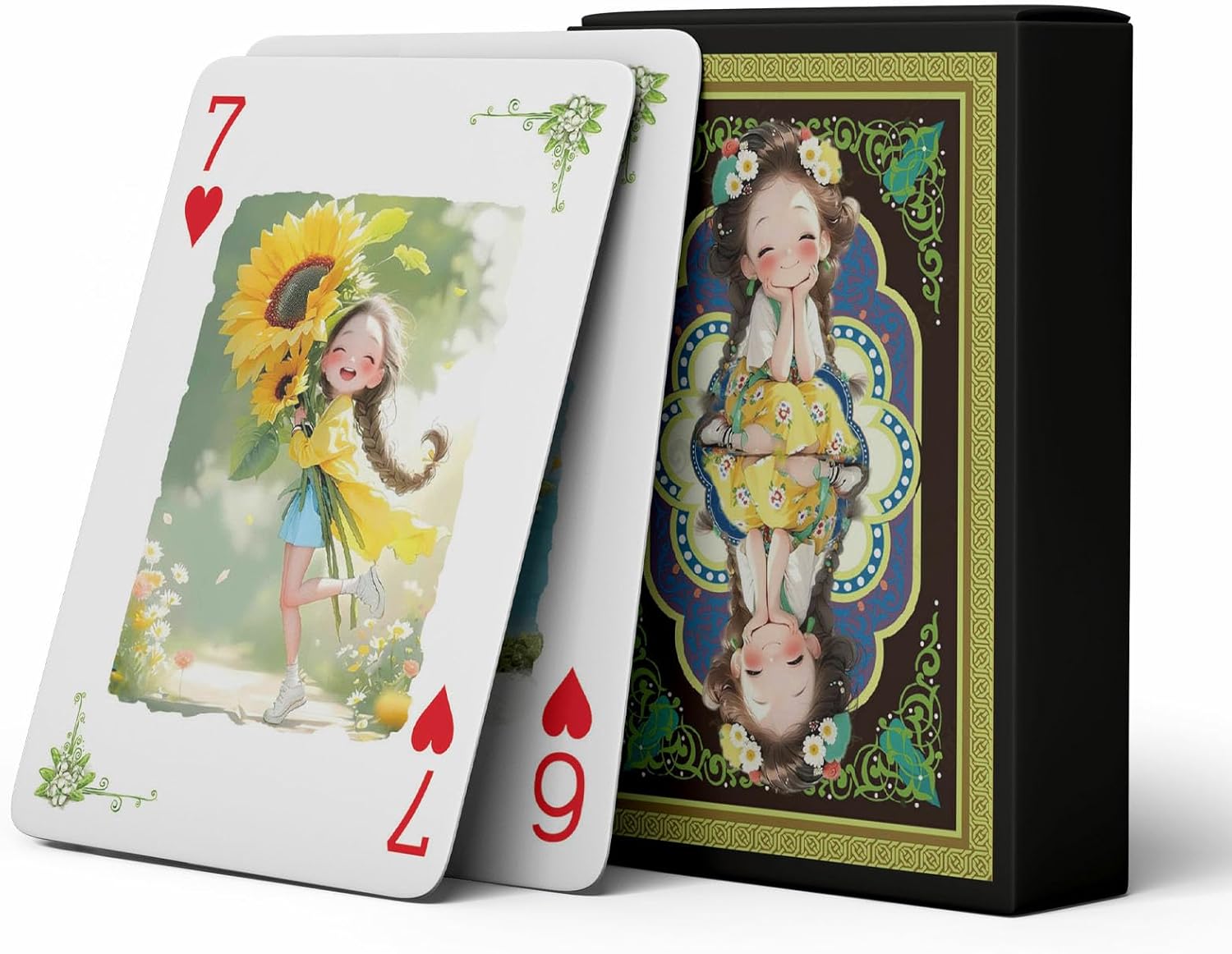 Sunshine Girl Themed Playing Cards, 54 Unique Designs Deck of Cards, Poker Cards, International Standard Size, Suitable for Travel, Party Entertainment.(Warm Color)