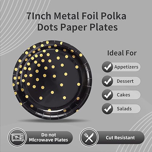Miniatura 3 de Black Gold Paper Plates and Napkins Party Supplies-150PCS-50 x 7''Dessert Plates & 50 x 6.5''Napkins & 50 x 7.3''Forks,Disposable Paper Tableware