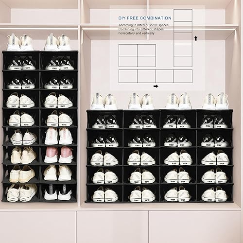 Miniatura 22 de Zapatero de 6 niveles, organizador apilable de almacenamiento de zapatos para entrada de dormitorio, zapatero ajustable, estante organizador