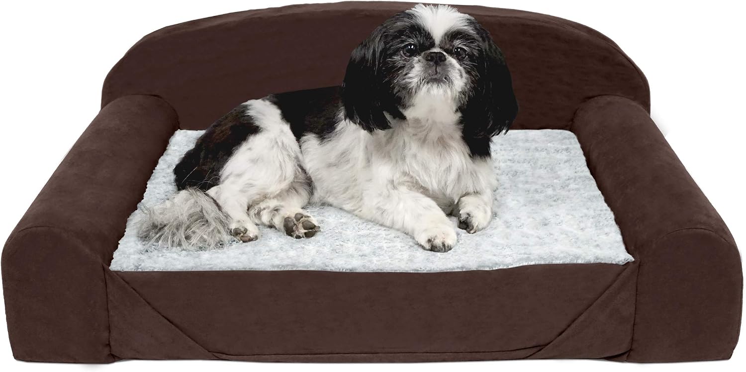 Furhaven Medium Orthopedic Dog Bed Luxury Edition Faux Fur & Suede Sofa-Style w/ Removable Washable Cover - French Roast, Medium