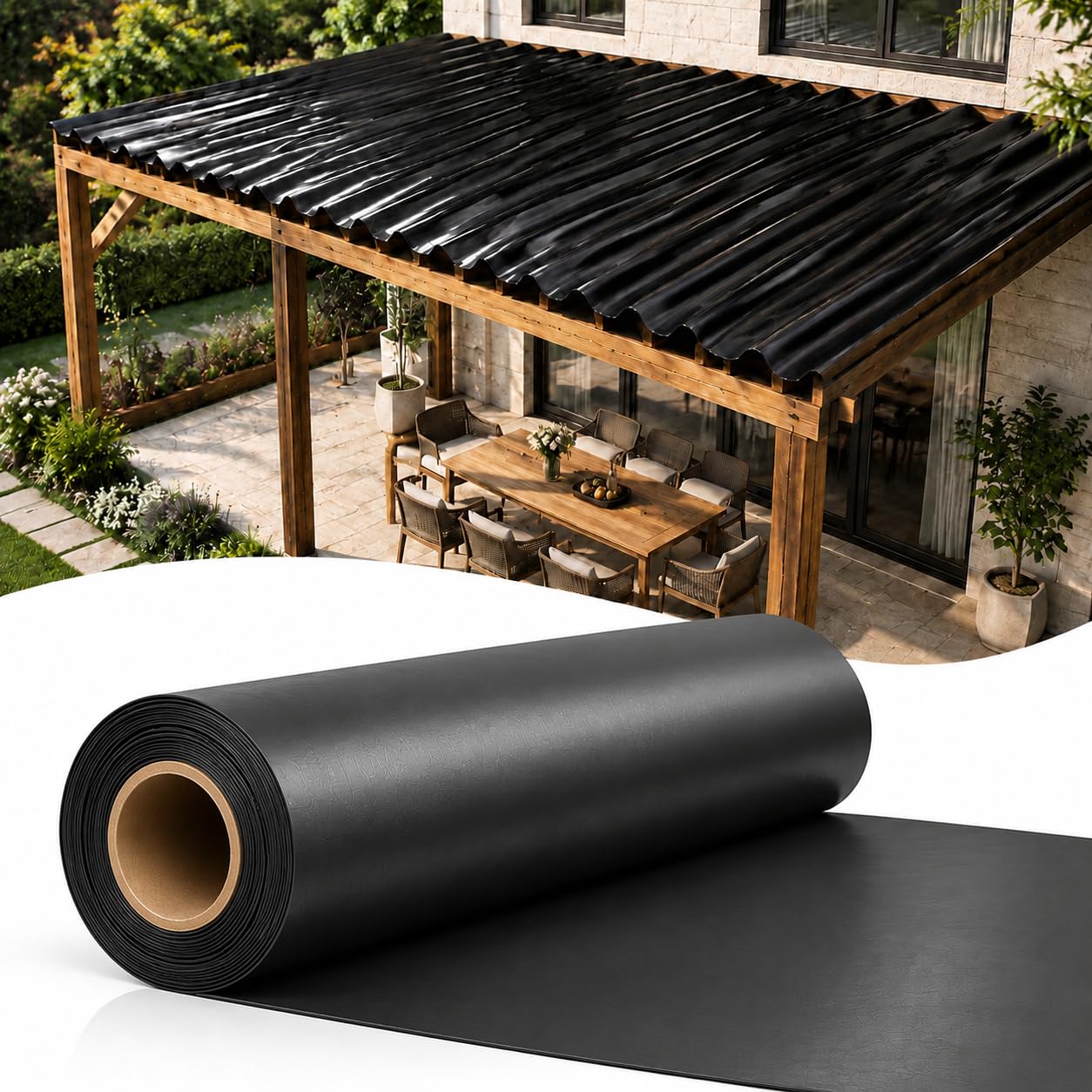 1 paquete de sistema de drenaje bajo cubierta de polietileno de alta densidad negro de 20 pulgadas x 50 pies, membrana impermeabilizante M081 de 0.5 mm de grosor para cubiertas elevadas de espaciado