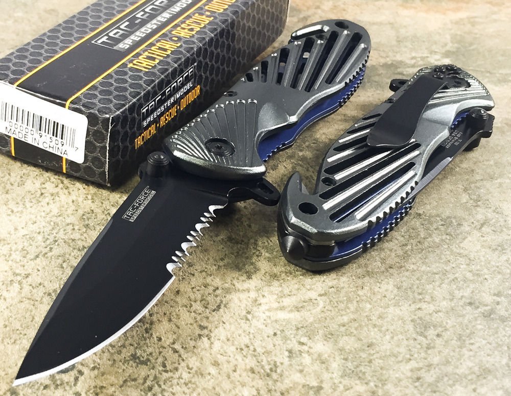Tac Force GREY/BLUE Spring Assisted Opening TACTICAL Blade Folding Pocket knife