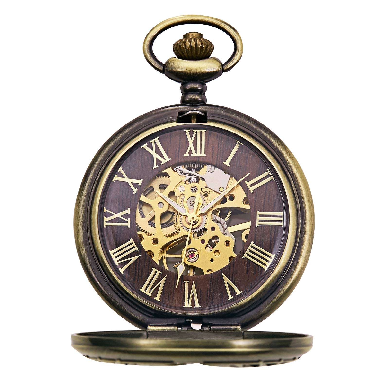 Image secondaire de Montre de Poche Mécanique TREEWETO avec Chiffres Romains et Ailes d'Aigle - Bronze