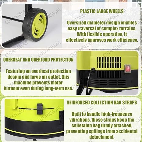 Electric Garden Leaf Shredder Mulcher Bladeless, 2500W Motor with 208L/Min Capacity, Large Feed Hopper for Twigs, Grass, and Leaves, Portable with Collection Bag Included(30mxpowercord)
