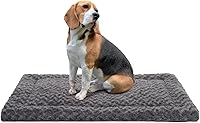Exsnugy Washable Ultra Soft Dog Crate Pad Mat - Fluffy 35x22 Inch Kennel Bed for Medium/Large Dogs Up to 65 lbs, Gray All-Season Comfort