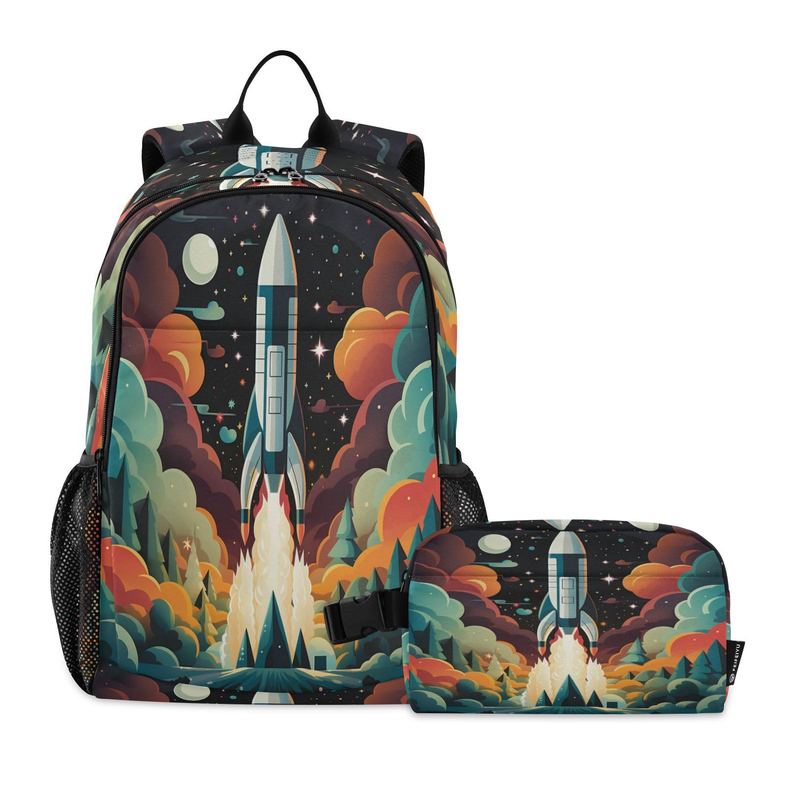 Sac à dos fusée spatiale avec sac à déjeuner assorti pour élèves - 8