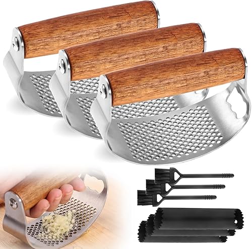 Miniatura 10 de Prensador de ajo de acero inoxidable, prensa de ajo profesional rocker mejorada 2025, trituradora de ajo ergonómica para uso en la cocina en el