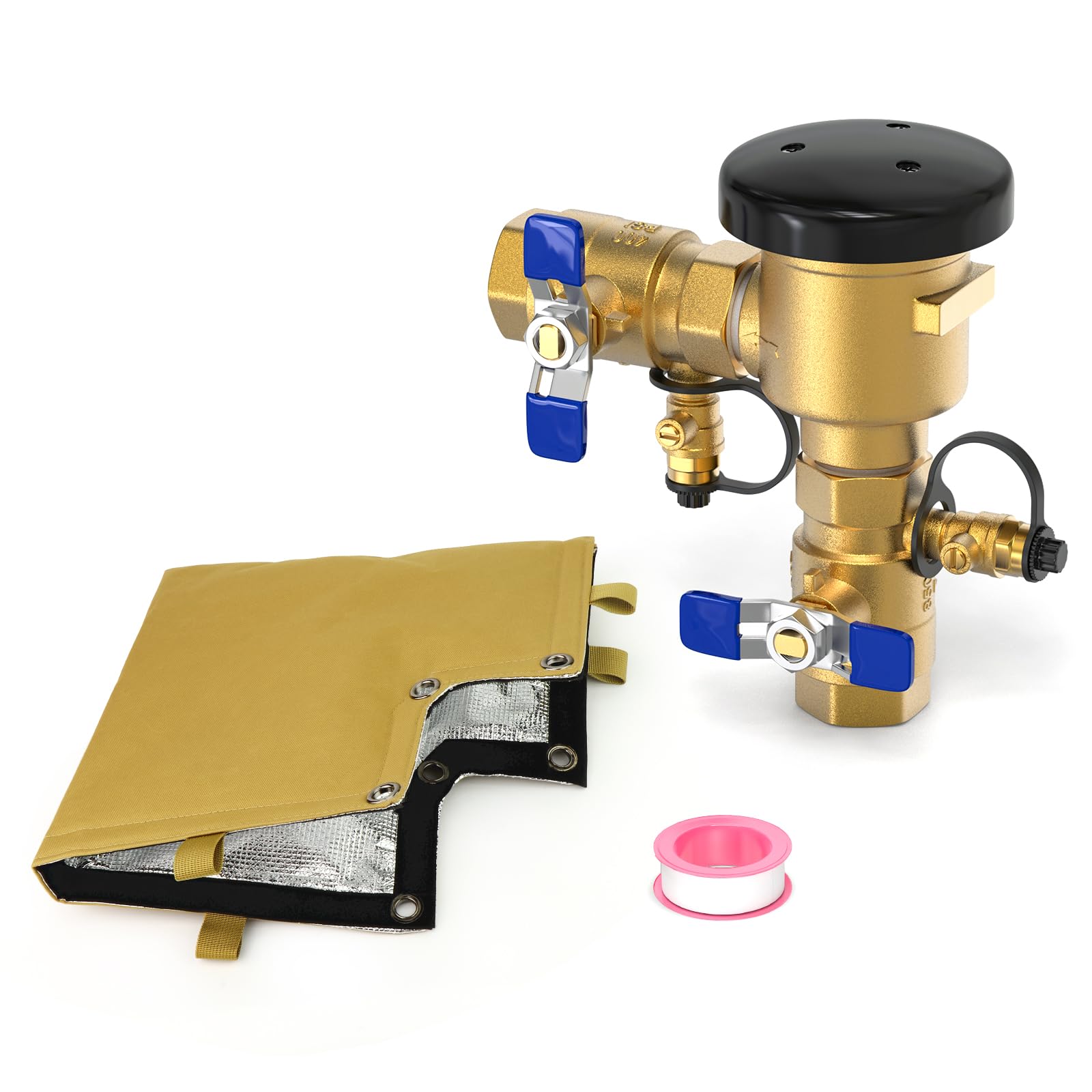 GASHER 3/4" Pressure Vacuum Breaker Assembly with Pipe Freeze Protection Cover, Brass Irrigation Backflow Preventer, Max 400 PSI Back Siphon Valves for Irrigation System