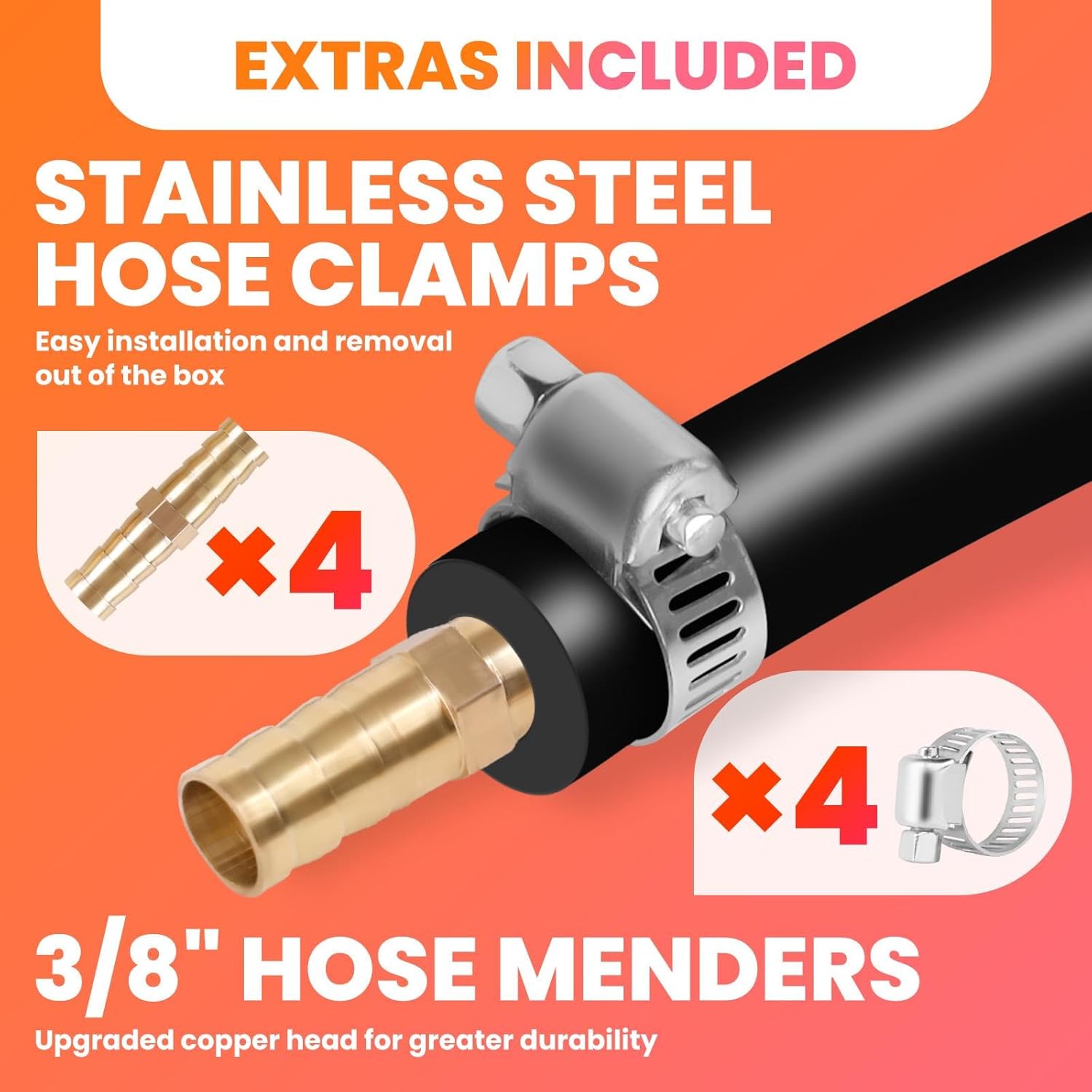 3/8 Inch Self Sinking Aeration Hose, 100 FT Weighted Aerator Hose Kit with 4 Stainless Steel Hose Clamps & 4 Copper Menders, Enhances Aeration & Water Recirculation Efficiency for Ponds, Gardens