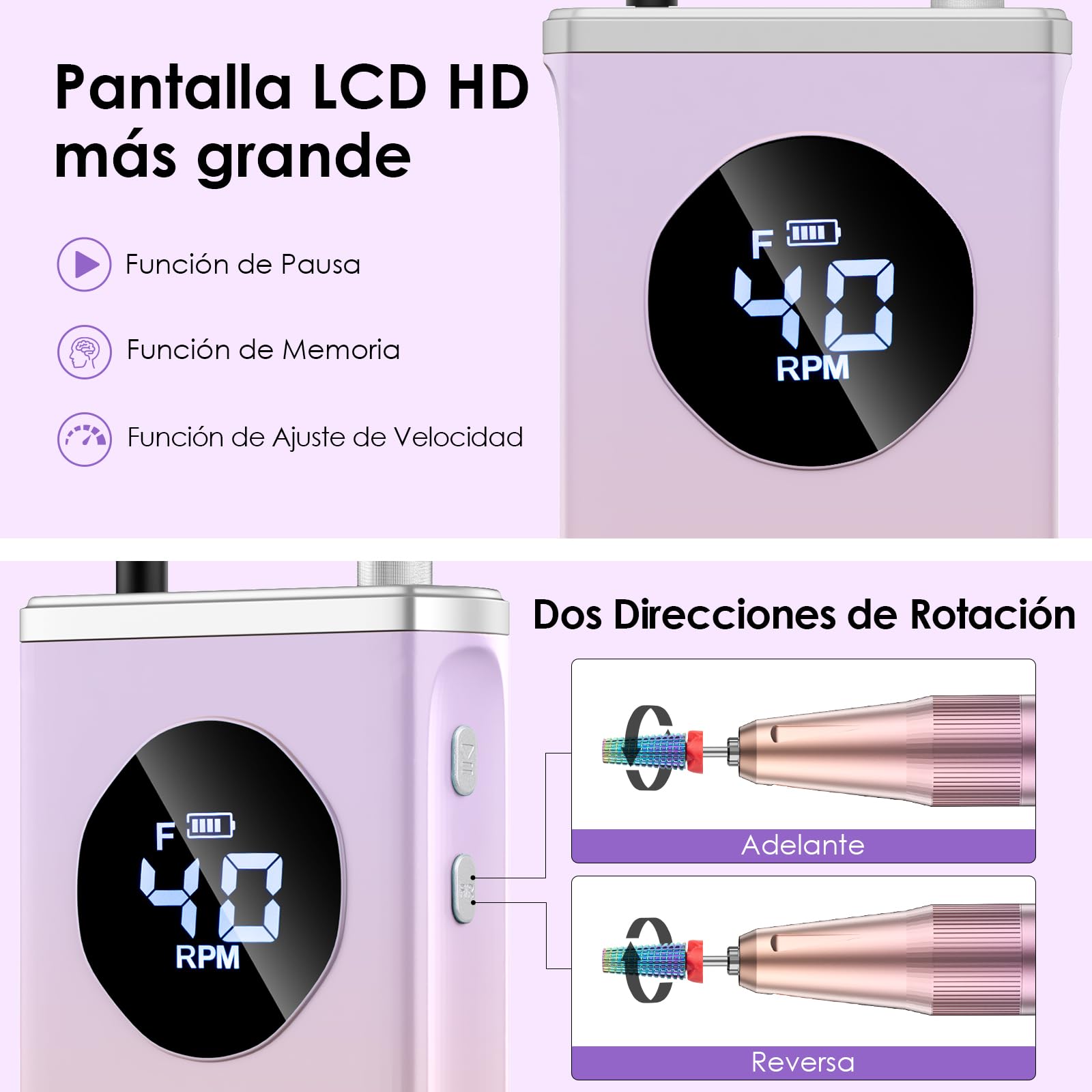 HOMEASY 16 en 1 Limador de Uñas Eléctrico Profesional 40000 RPM con 3000mAh - Kit de Manicura y Pedicura para Acrílicos, Gels y Uñas Naturales