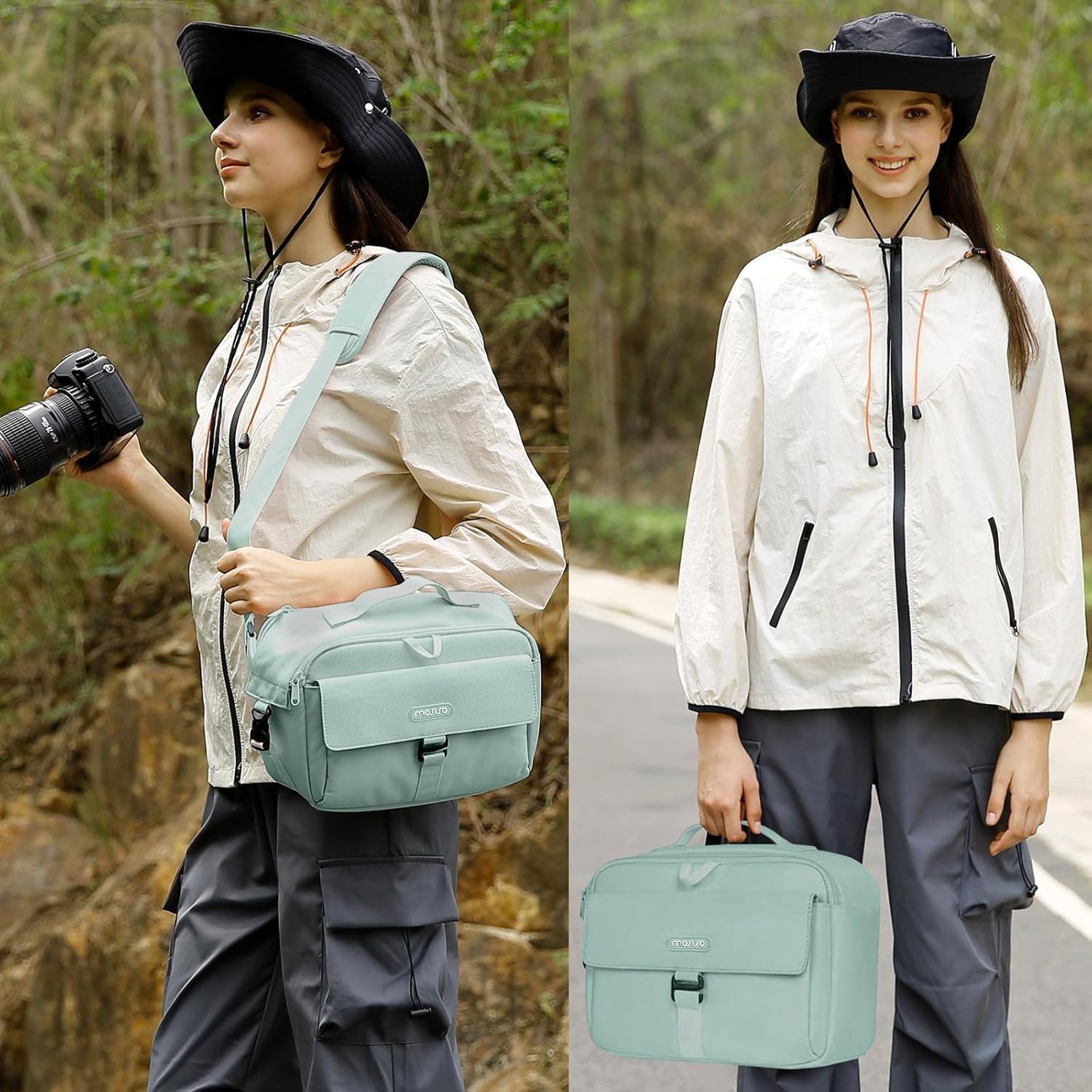 MOSISO Camera Shoulder Bag Case Crossbody Sling Purse, DSLR/SLR/Mirrorless Compact Padded Photography Handbag with Rain Cover Compatible with Canon/Nikon/Sony Cameras and Lenses, Antique Green
