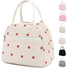 GYEUKHAM Lunch Bag for Women Men - Cute Corduroy Insulated Tote Box, Large Capacity Reusable Cooler Bag for Work, Picnic, Travel, Corduroy Strawberry Beige