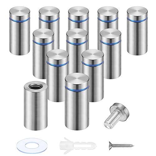 Miniatura 23 de Pelopy 8 tornillos de separación de letreros para anuncios, soportes de pared de acero inoxidable, clavos acrílicos de vidrio (0.47 x 1.18 pulgadas)