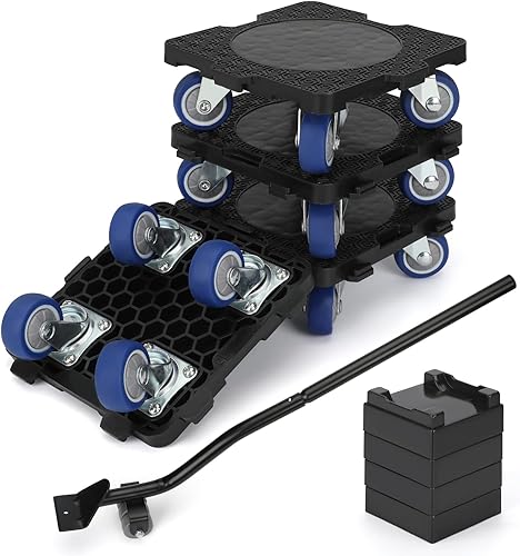 Muevadores de muebles con ruedas, 4 ruedas, plataforma plana pequeña, capacidad de 600 libras, color negro