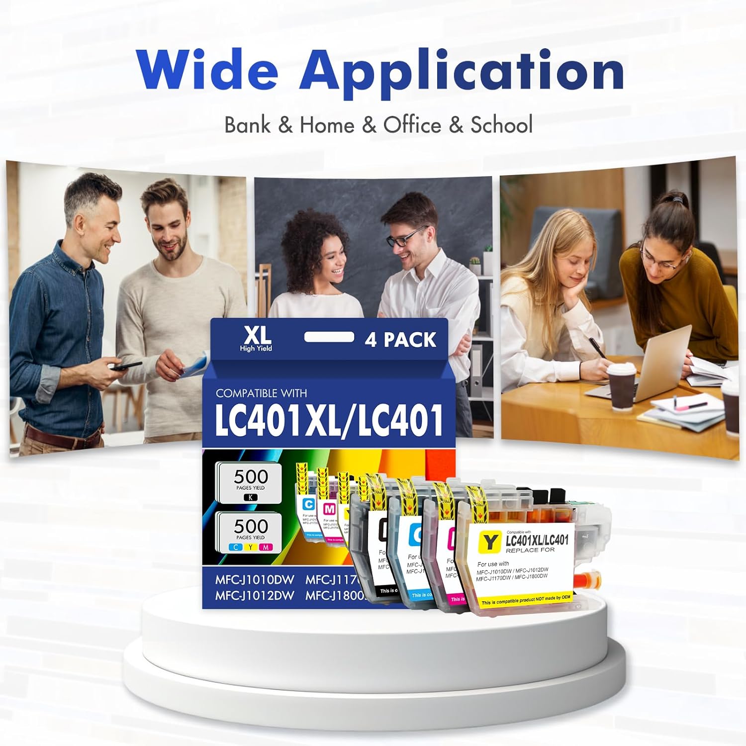 LC401XL LC401 MFC-J1010DW Ink Cartridges for Brother Printer 401XL LC 401 for MFC-J1010DW MFC-J1170DW MFC-J1012DW MFC-J1800DW MFC J1010DW - 4 Pack High Yields Black Cyan Magenta Yellow