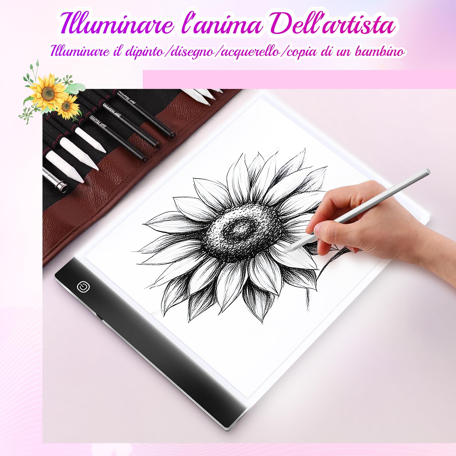 Guiseapue A4 Lavagnetta Luminosa per Disegnare, Lavagna Luminosa Bambini Artisti, Regolabili Tavoletta Luminosa per Pittura, Disegno, Schizzi, Pittura Diamante,Animazione