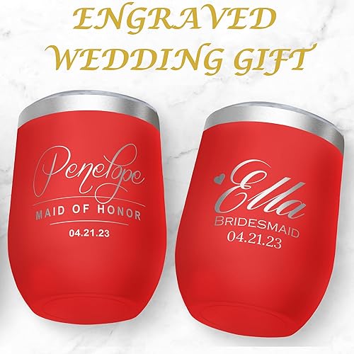 Miniatura 5 de Gifts Inscribed Vaso de vino personalizado con tapa, vaso de acero inoxidable personalizado grabado, taza de viaje personalizada con aislamiento