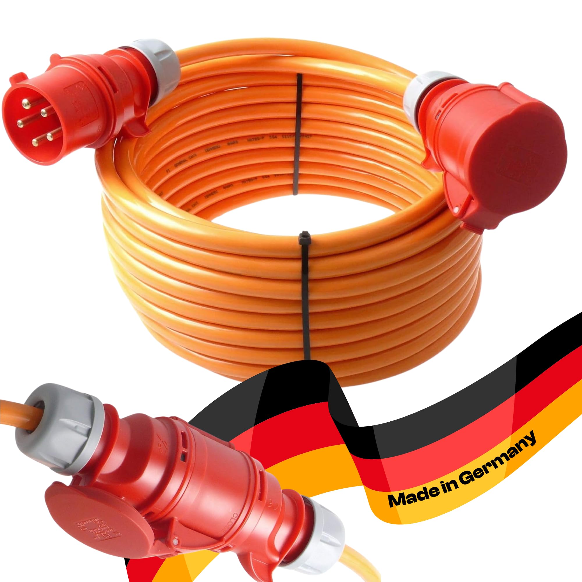 maxgo CEE-Starkstromkabel Kraftstromkabel Verlängerungskabel mit Phasenwender 400V 32A 25m 5P 6h Verlängerung Polyurethanleitung Pur Kabel H07BQ-F 5X4mm² IP44 Außenbereich