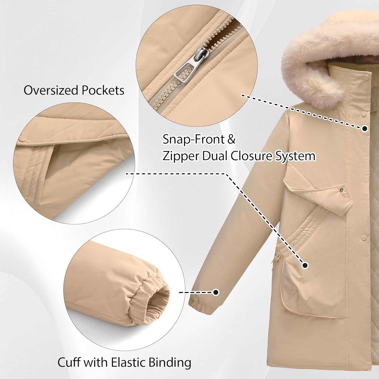Women's Winter Puffer Jacket Warm Thicken Parka for Women Waterproof Coat with Removable Faux Fur Hood - Image 3