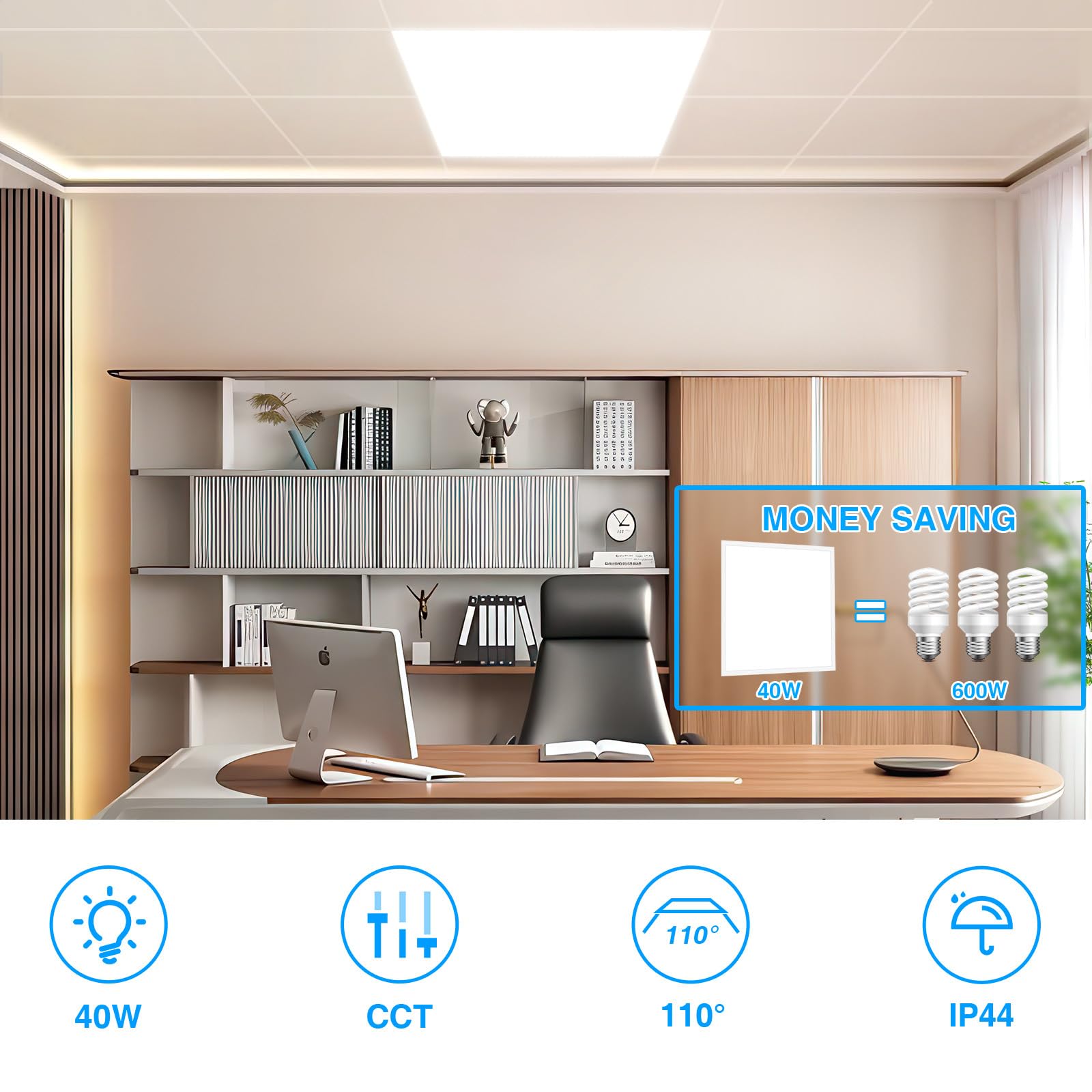 Pannello LED soffitto 60x60 (8 PZ), pannelli LED da incasso, illuminazione da soffitto con tecnologia CCT 3-in-1 – temperatura di colore e lumen regolabili, UGR≤23, IP44 (8 Pezzo)