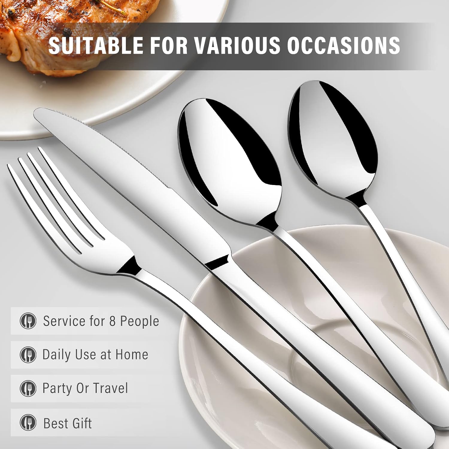 40 Piece Silverware Set, Premium Silverware Cutlery Set Stainless Steel Flatware Sets Service for 8, Spoons Forks Knifes Utensils Tableware Sets for Home, Dishwasher Safe