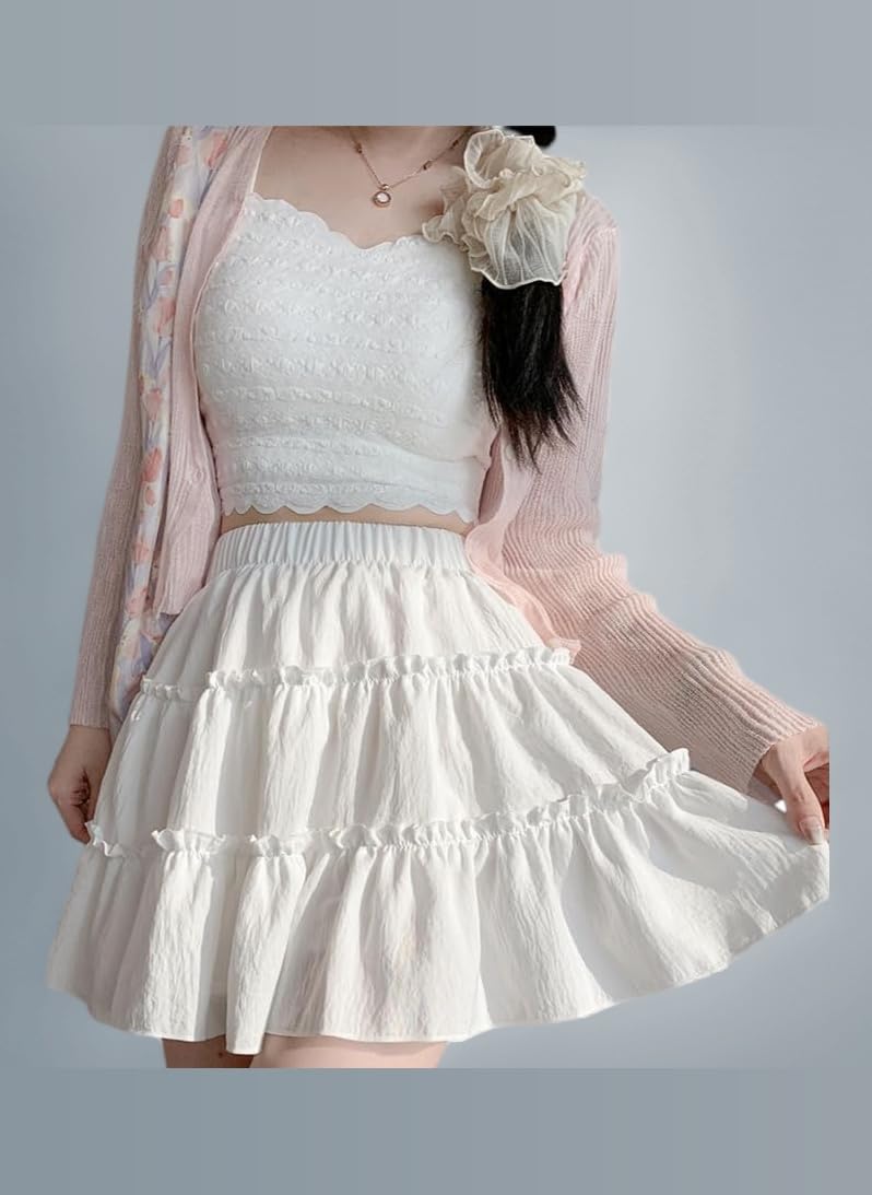 Kawaii Ruffle Skirt Pleaded Short Elastic Black Lolita Japanese Y2K Gothic Cute