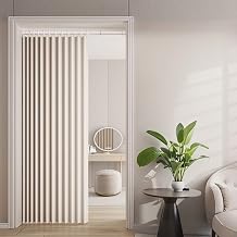Icegrey Blackout Magnetic Door Curtain Folding Door Accordion Door Closet Door Curtain Room Divider Pleated Drapes for Bedroom Living Room Doorway, Beige 2, 1 Panel