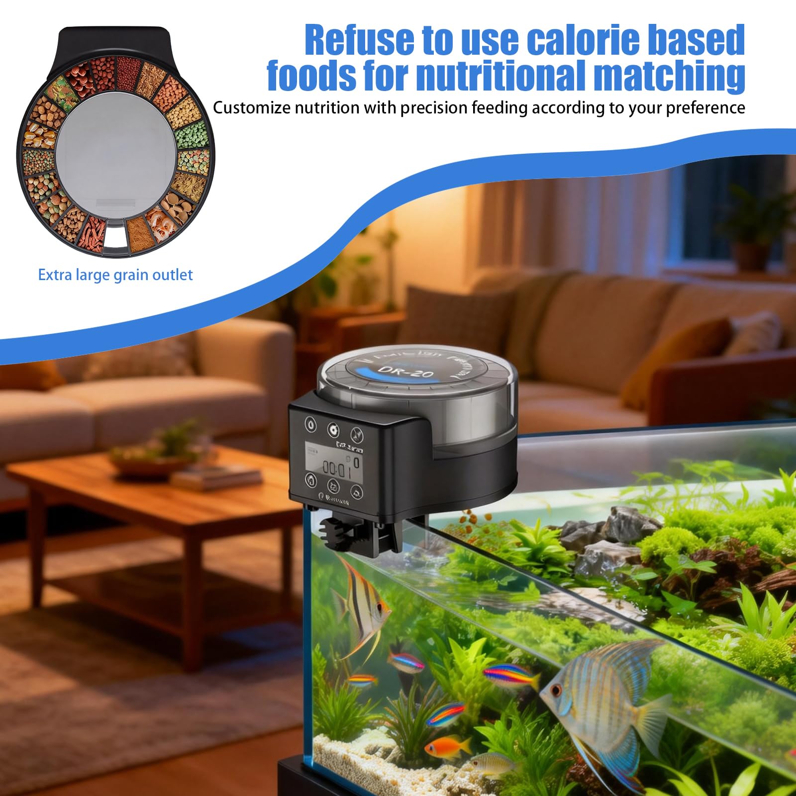 Futterautomat Aquarium, Automatischer Fischfutterautomat, Automatischer Futterspender Fische Mit Timer 140ML, 6 Modis, Aquarium Futterautomat Mit Usb Kabel Lcd Anzeige Für Pulver,Pellets Und Granulate