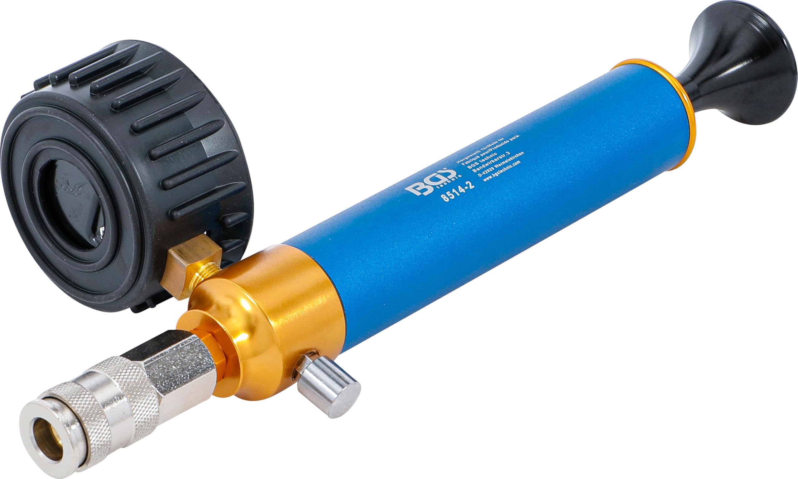 BGS 8514-2 | Bomba de presión con manómetro | para BGS 8514 | Escala 0 – 2,5 bar/0 – 35 psi, división 0,1 bar/1 psi, acoplamiento rápido, aluminio anodizado