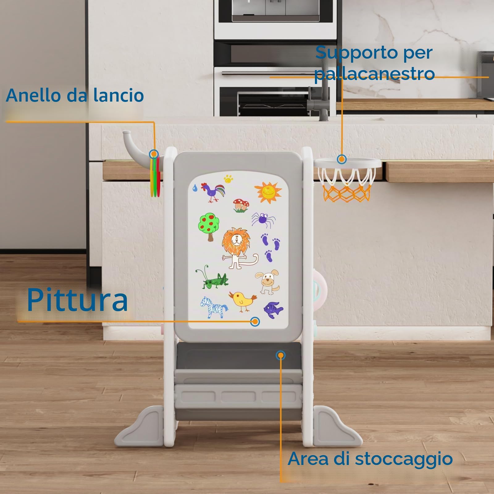 Torre Montessoriana per Bambini Antiribaltamento Regolabile in Altezza Gradini Antiscivolo SST-02