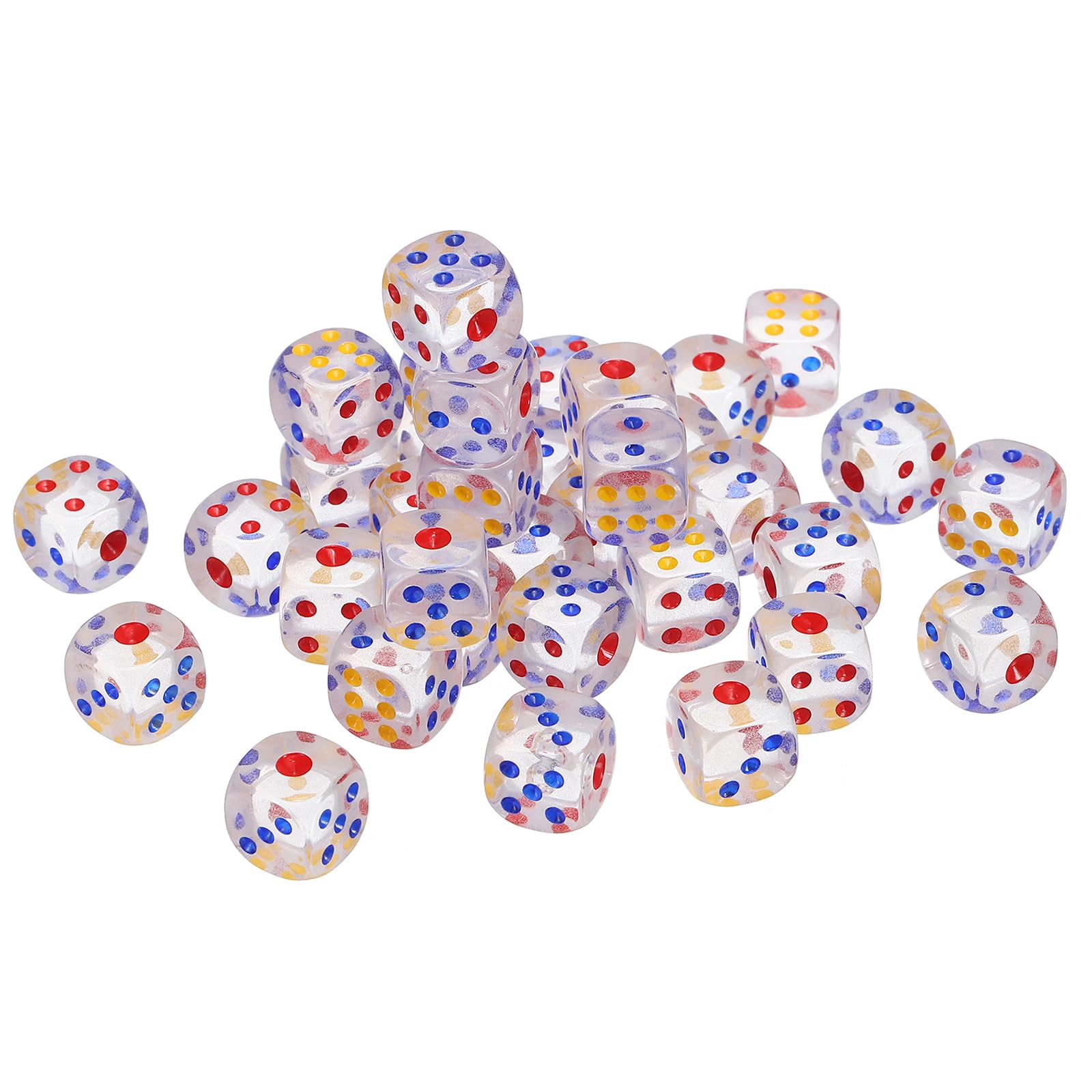 sourcing map 36Pcs 6 Sided Acrylic Dice, 10mm/0.39" Rounded Corner Translucent Colored D6 Game Dice for Theme Party Fun Table Board Games, Transparent