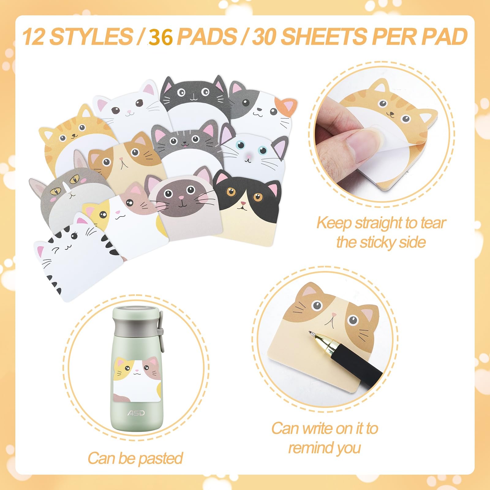 CRITIVE-S 36PCS Sticky Notes Set Cartoon Animal, Pastel Sticky Note Shaped Memo Note Pads - Image 2