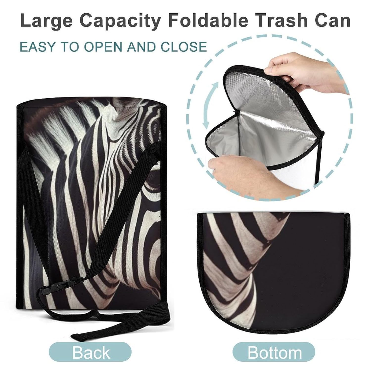 Hanging Car Trash Bag Animal Zebra Printed Car Garbage Storage Bag Leakproof Car Trash Can Portable Garbage Storage Bags