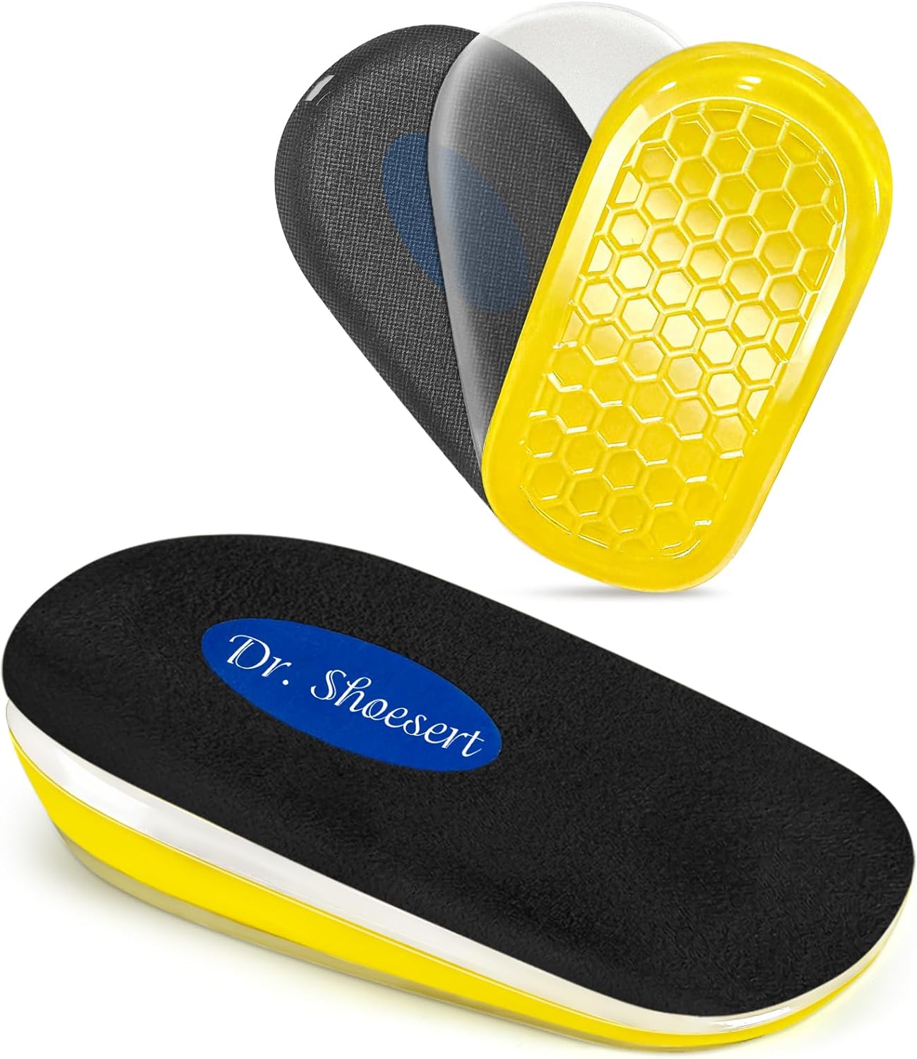 Dr. Shoesert Adjustable 1-Inch Heel Lifts (3-Layer Stability) – Black Orthopedic Inserts for Plantar Fasciitis & Leg Length Discrepancy – Cushioned Gel Hybrid for Men & Women (Large)