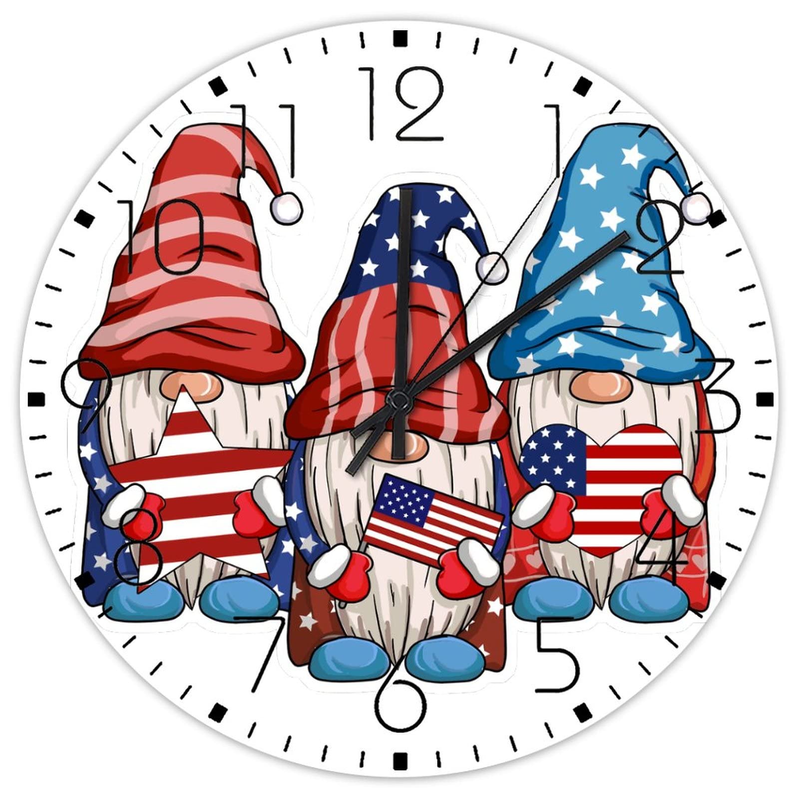 Horloge murale en bois de 30,5 cm silencieuse avec motif nain de jardin