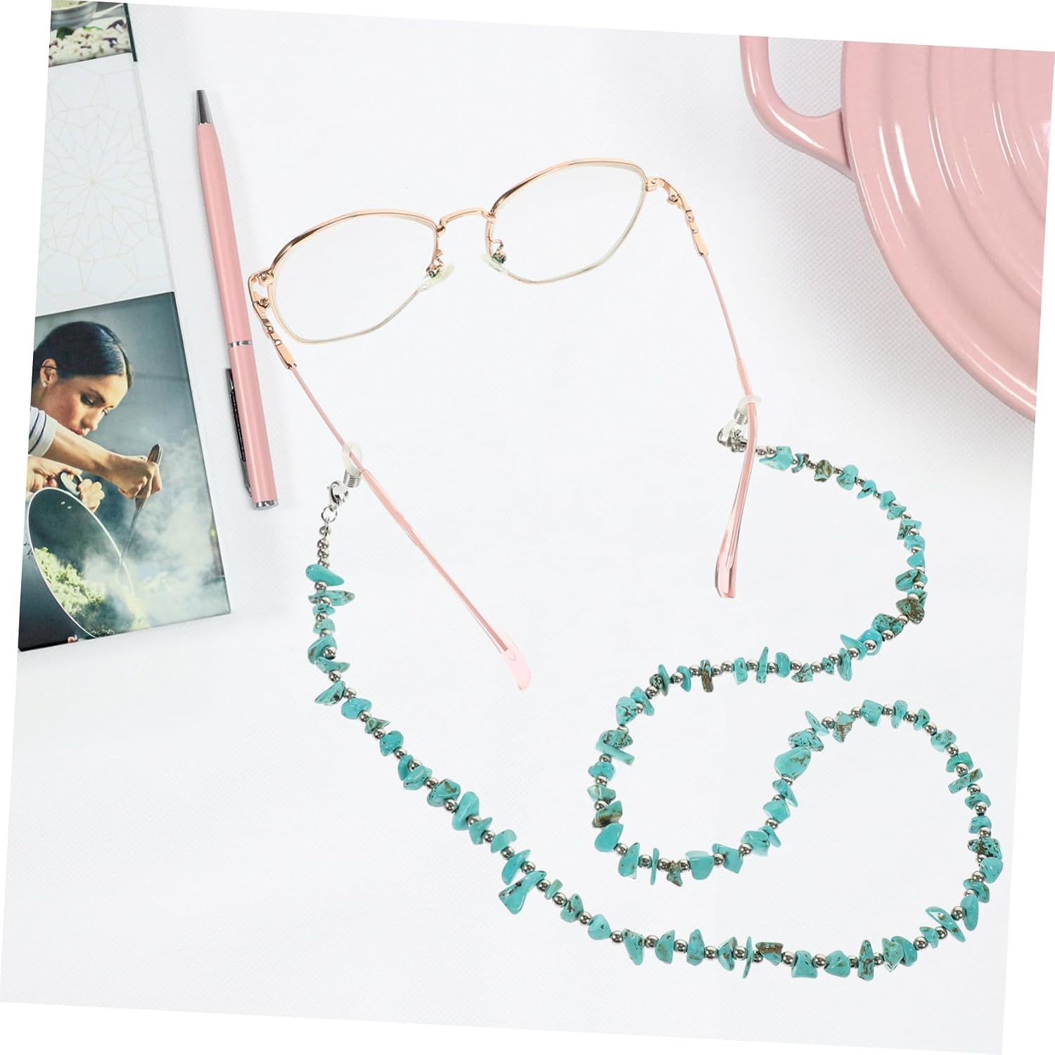 Irregular Kallaite Beaded Eyeglass Hanging Strap Non- Glasses Chain for All Ages for Fishing Biking Hiking and Daily Use Stylish Eyeglass Accessories Turquoise
