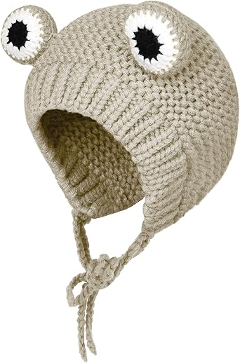 Haoohu Knitted Frog Headband Hat Cute Cartoon Crochet Frog Hat Beanie Hats for Cosplay Photo Props