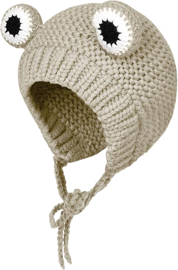 Haoohu Knitted Frog Headband Hat Cute Cartoon Crochet Frog Hat Beanie Hats for Cosplay Photo Props