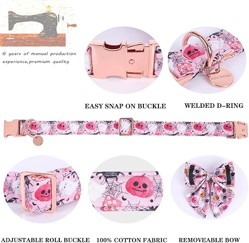 Miniatura 3 de DOGWONG Collar de perro rosa otoñal con corbata de moño  Collar de perro de Halloween de algodón suave para perro mascota hembra collar para