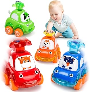 lerrbo 4 Pieces Animal Car Toy with Tractor for Toddlers Ages 1-2 | Baby Toy 12-18 Months | 1st Birthday Gifts for 1 Year Old